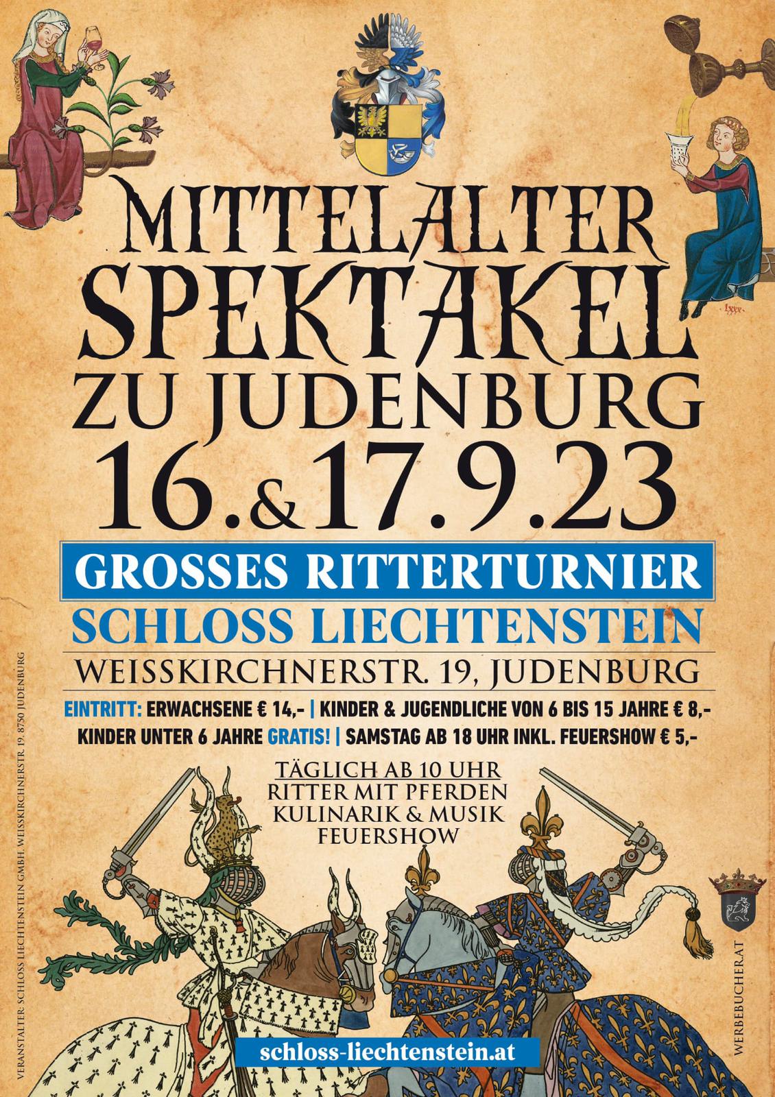 Mittelalter Spektakel mit Ritterturnier zu Pferde Schloss Liechtenstein Judenburg